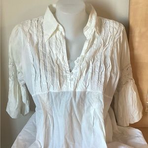 Paola Poggi Ruffled Creme Off-white Ivory Vintage Collared Classic Blouse